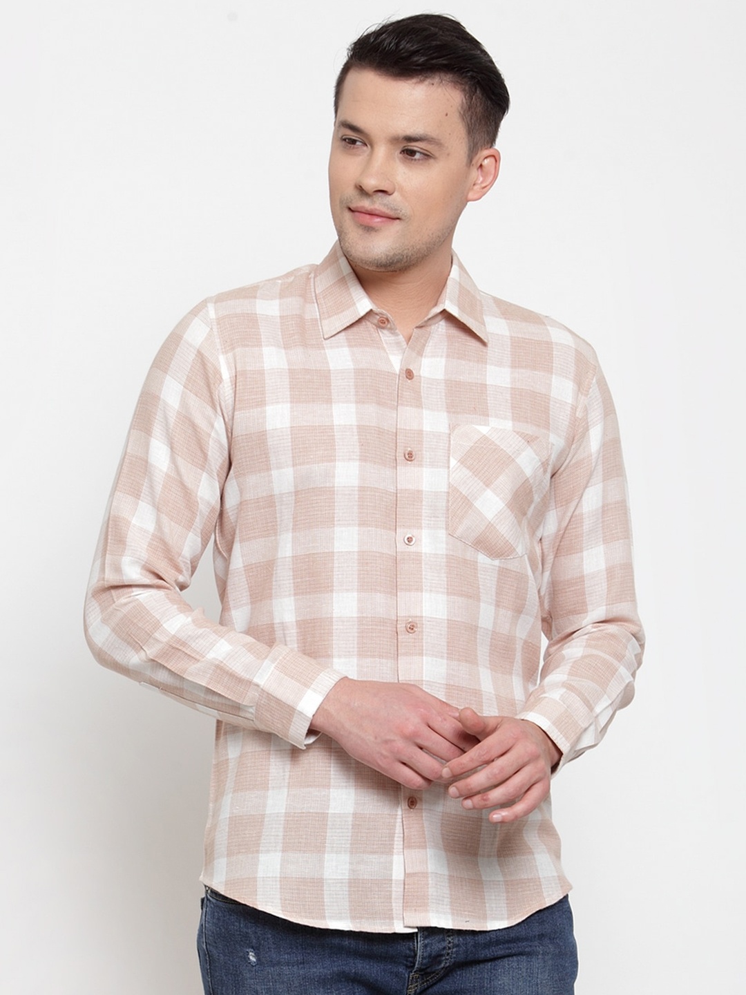 

Purple State Men Pink Slim Fit Checked Cotton Casual Shirt