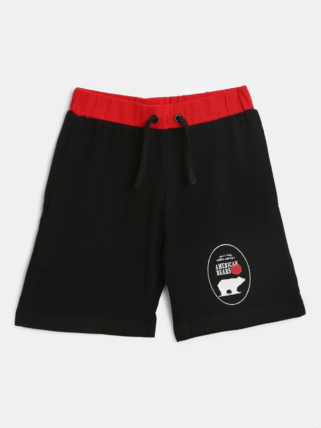 YK Boys Black & Red Solid Outdoor Shorts