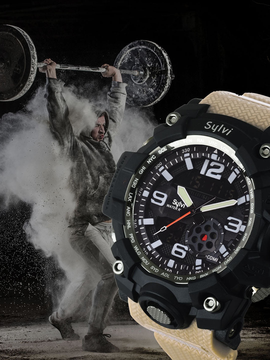 

Sylvi Men Black Dial & Beige Straps Analogue And Digital Watch