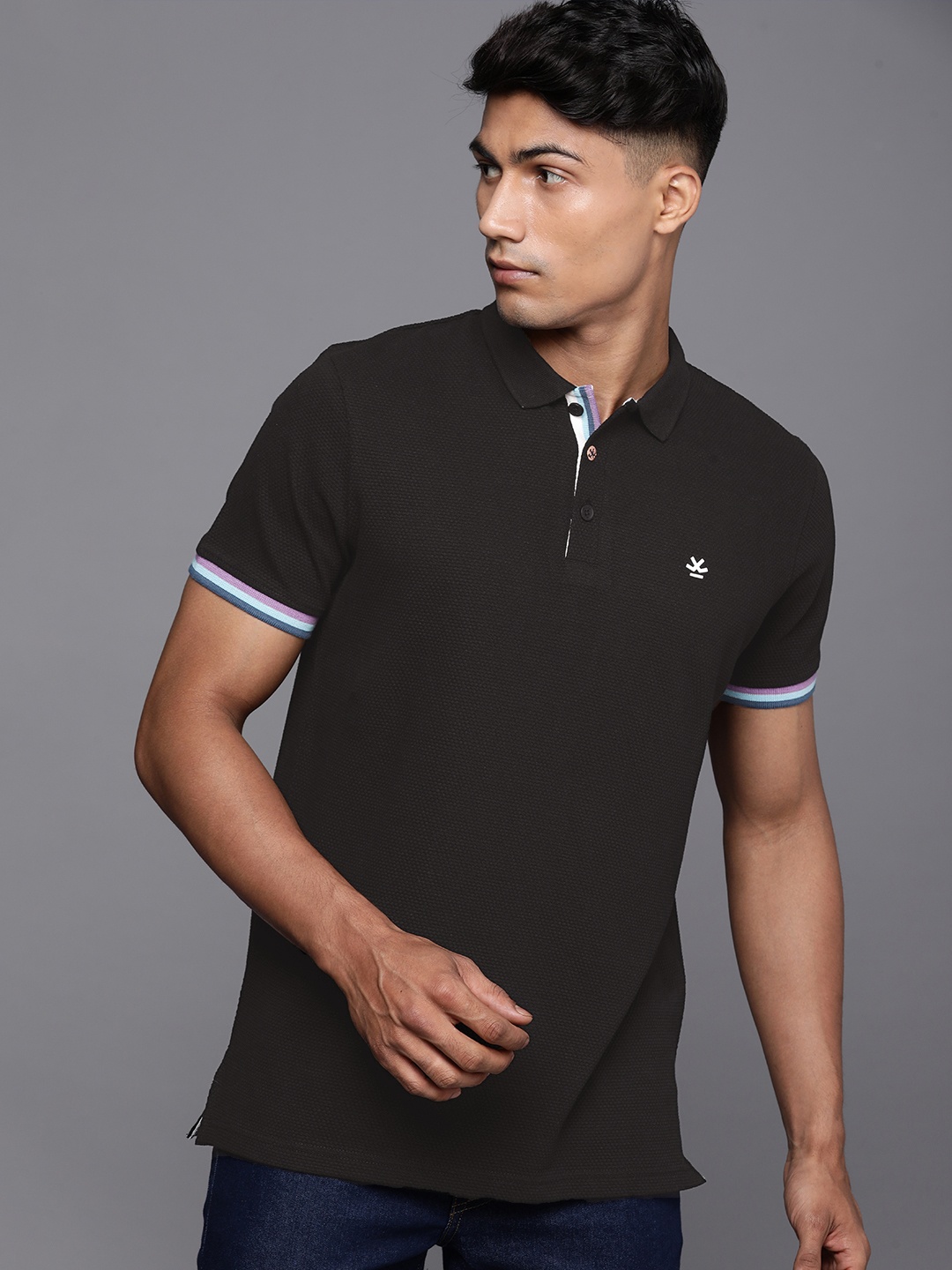 

WROGN Men Black Polo Collar Slim Fit T-shirt