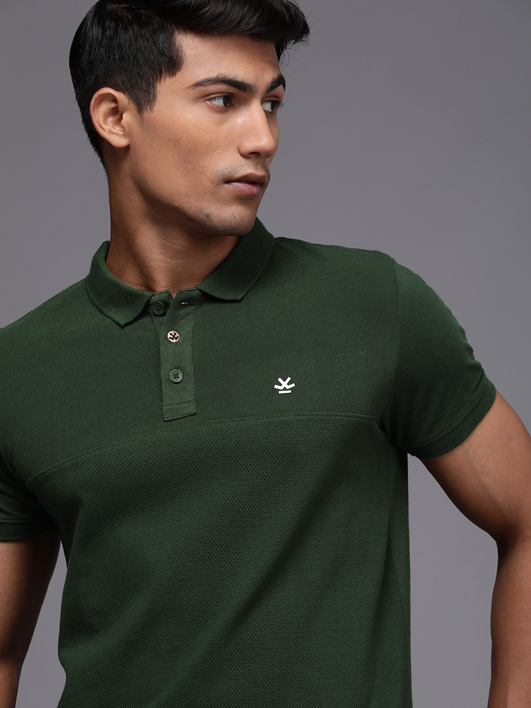 

WROGN Men Olive Green Polo Collar Slim Fit Pure Cotton T-shirt