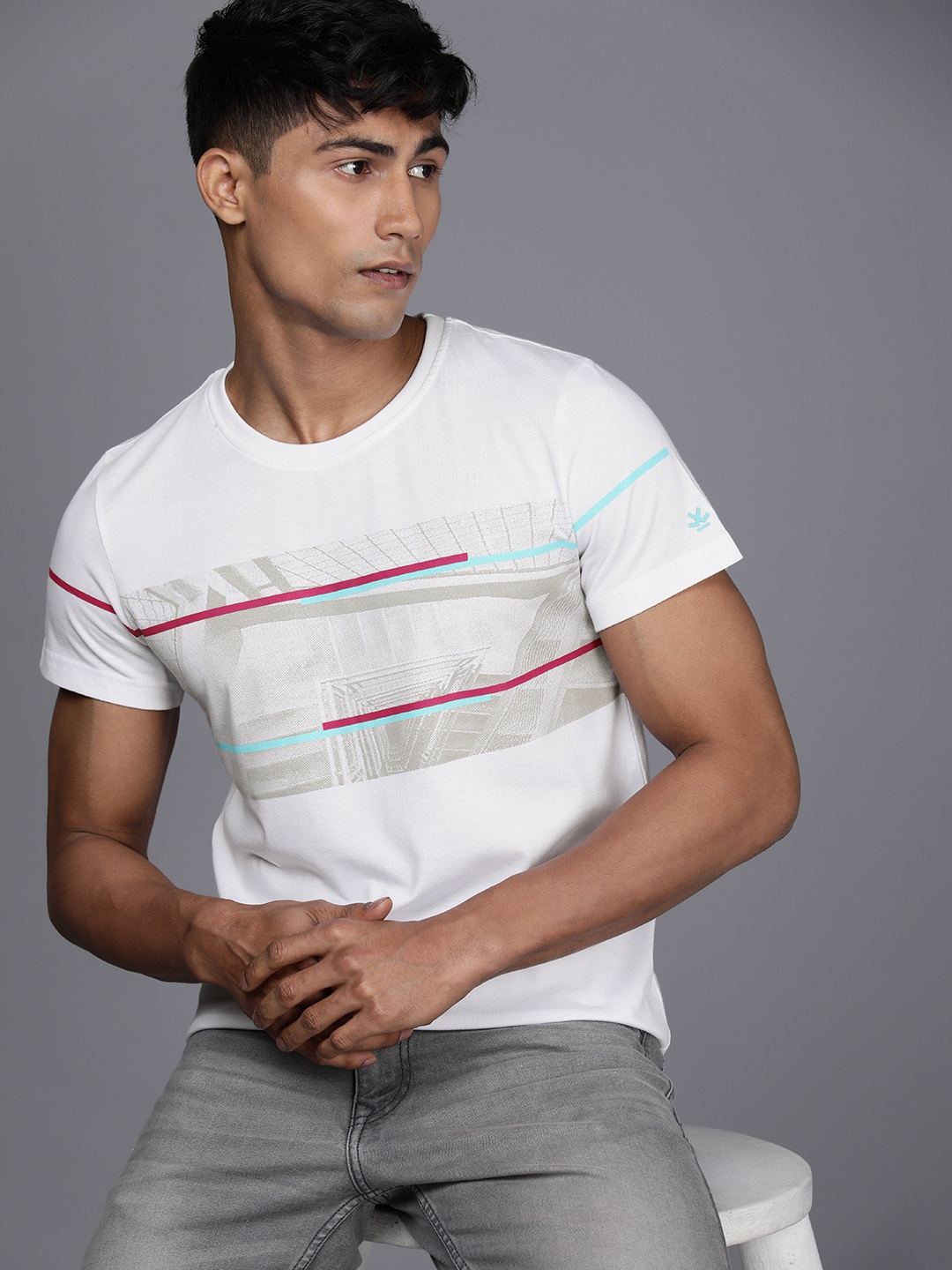 

WROGN Striped Graphic Print T-shirt, White