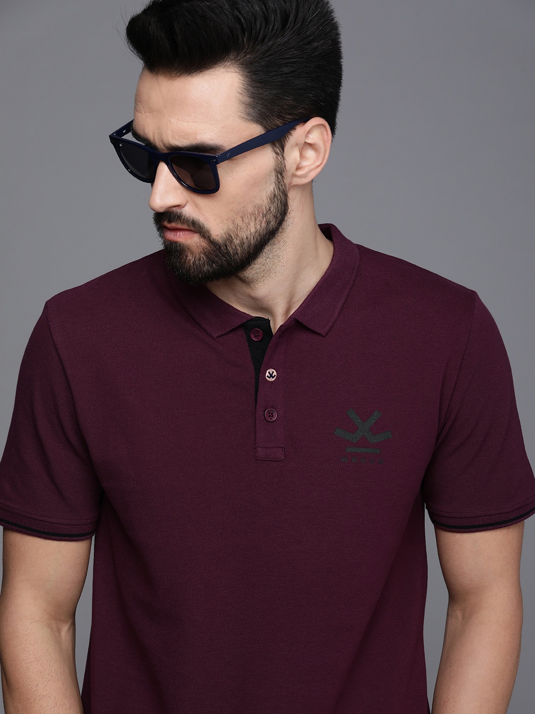 

WROGN Men Maroon Polo Collar Slim Fit Pure Cotton T-shirt