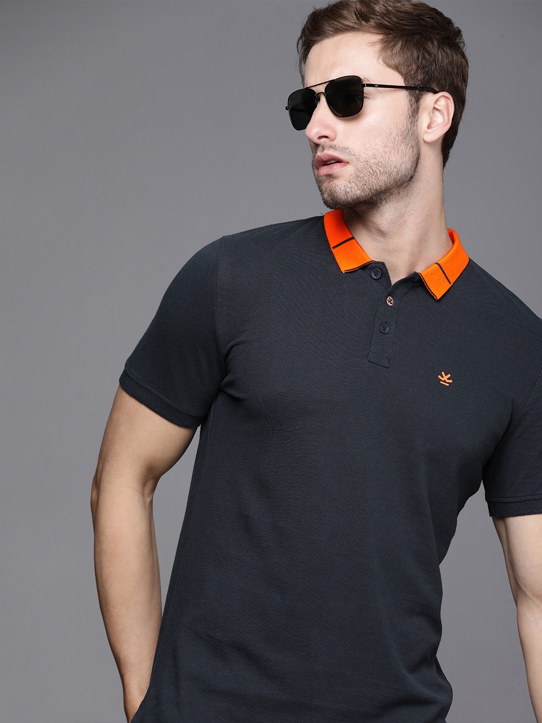 

WROGN Men Navy Blue Polo Collar Slim Fit T-shirt