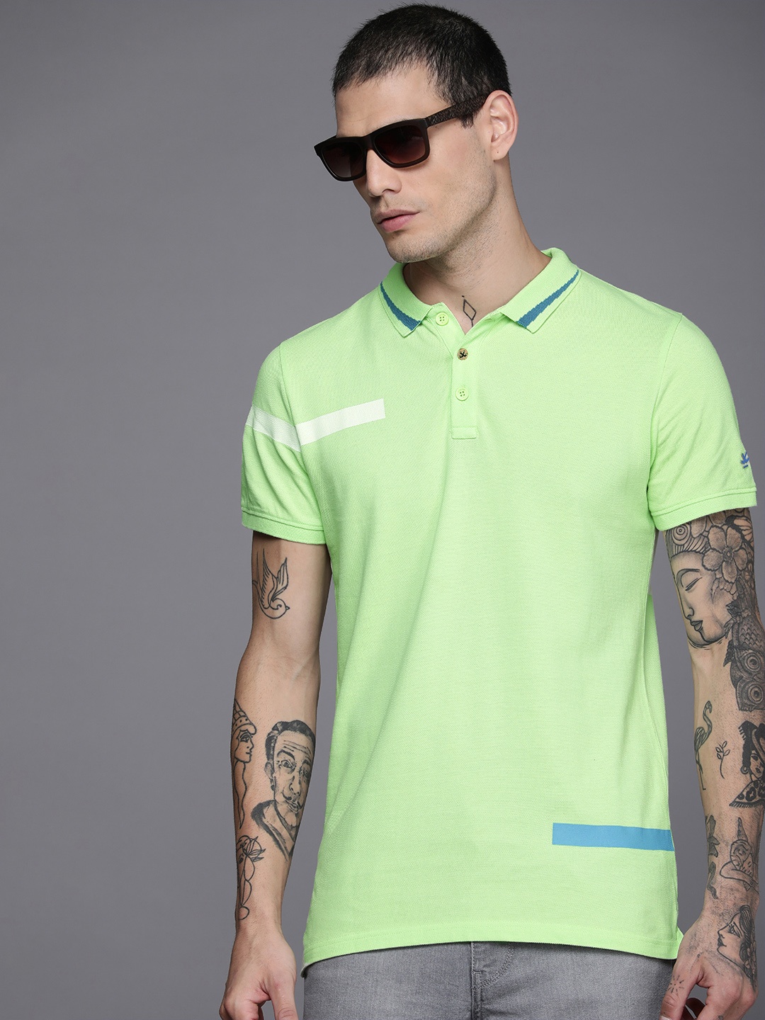 

WROGN Men Green Polo Collar Pure Cotton Slim Fit T-shirt