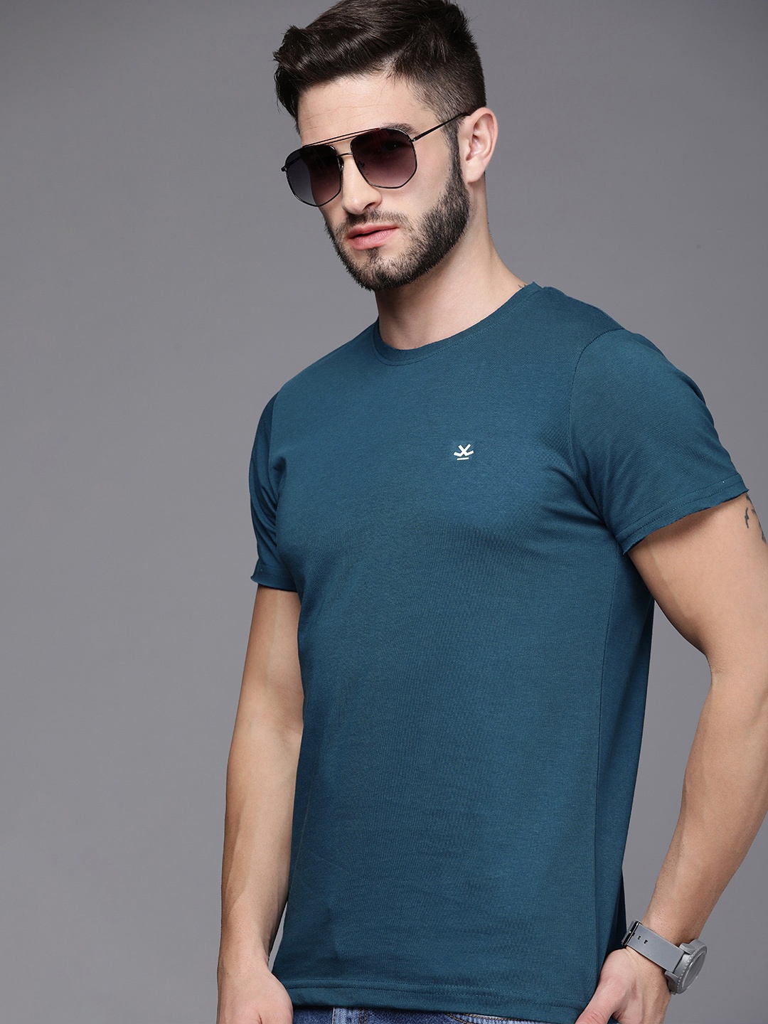 

WROGN Men Navy Blue Solid T-shirt