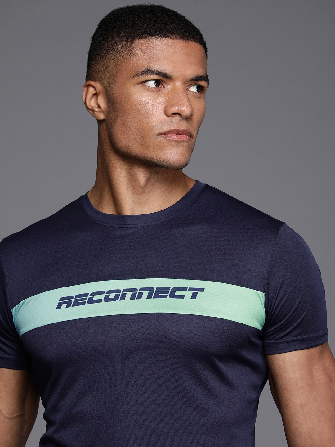 

WROGN ACTIVE Men Navy Blue Typography Printed Slim Fit T-shirt