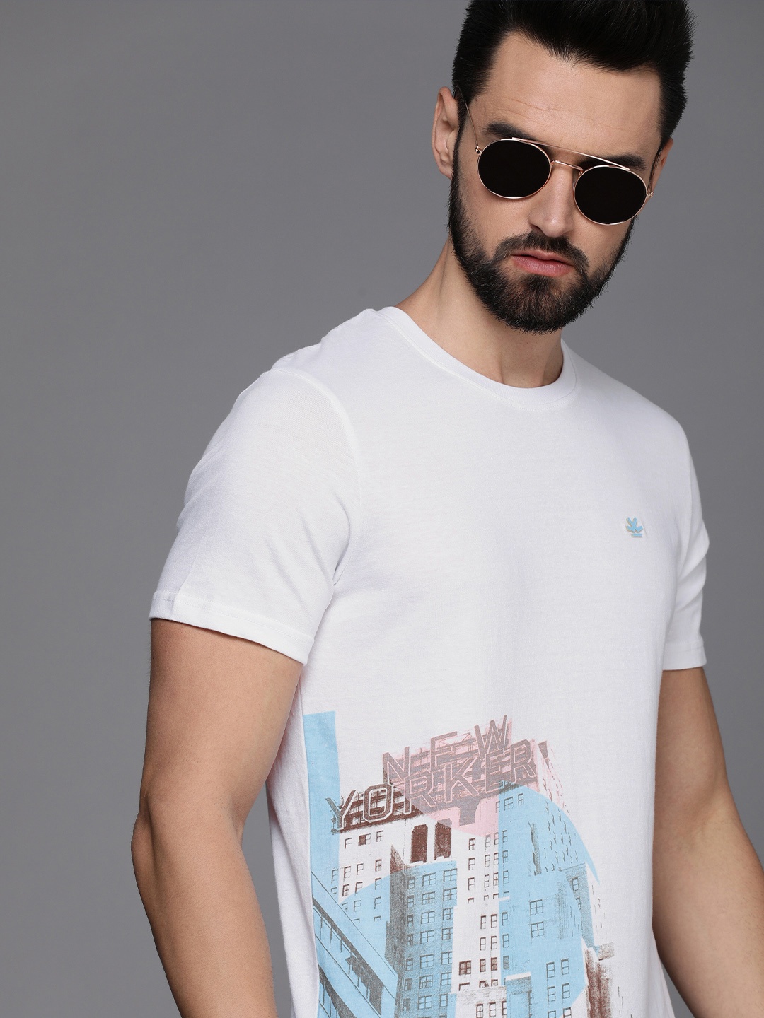 

WROGN Men White Printed Pure Cotton Slim Fit T-shirt