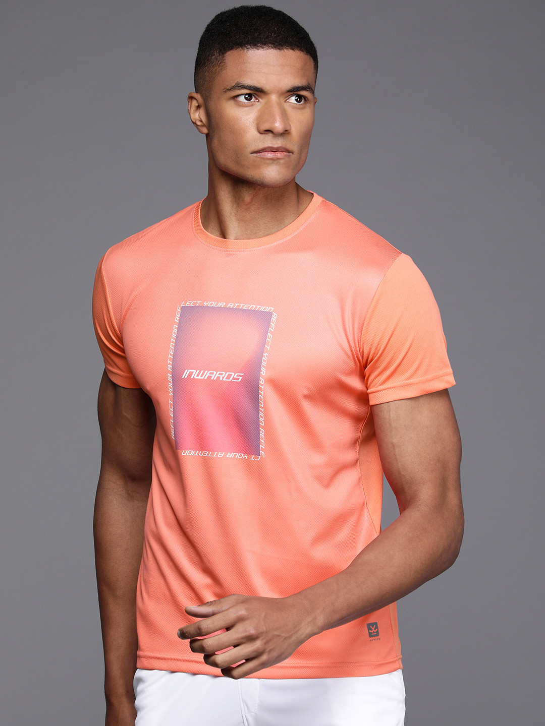 

WROGN ACTIVE Men Coral Pink Typography Printed Slim Fit T-shirt
