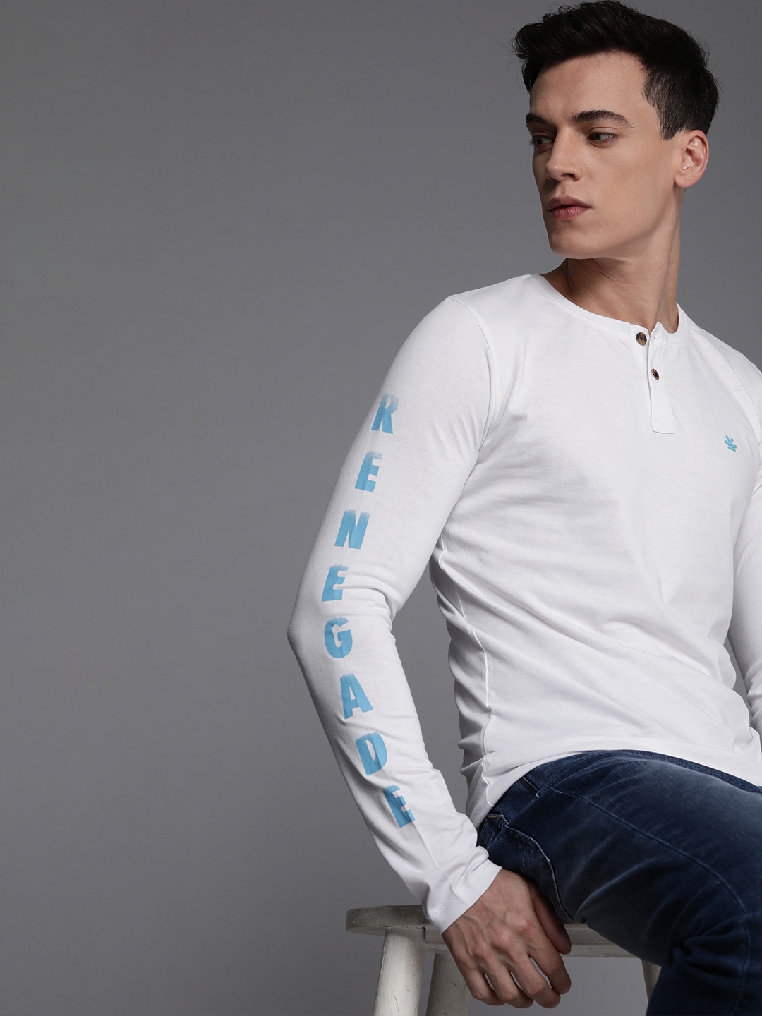 

WROGN Men White Henley Neck T-shirt