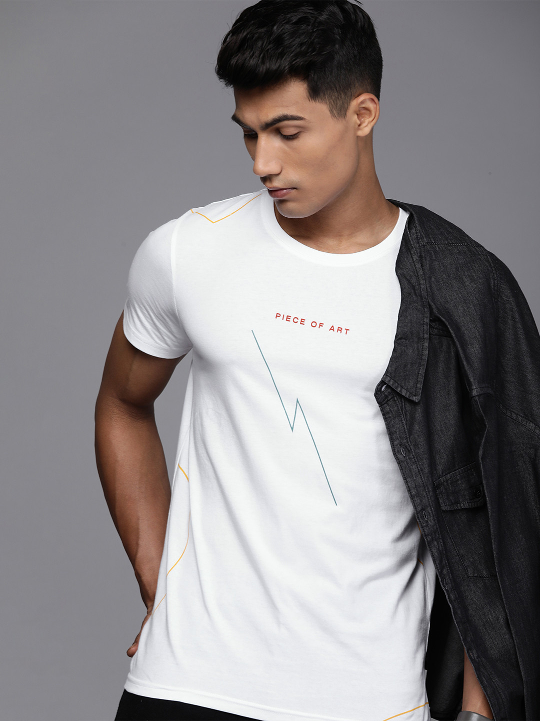 

WROGN Men White Typography Printed Pure Cotton Slim Fit T-shirt