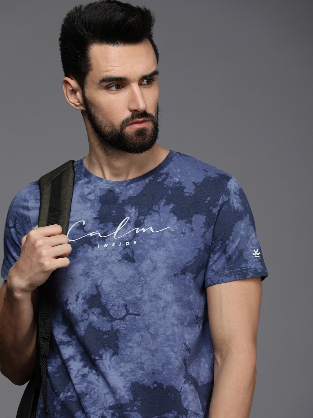 

WROGN Men Blue & Black Tie and Dye Pure Cotton T-shirt