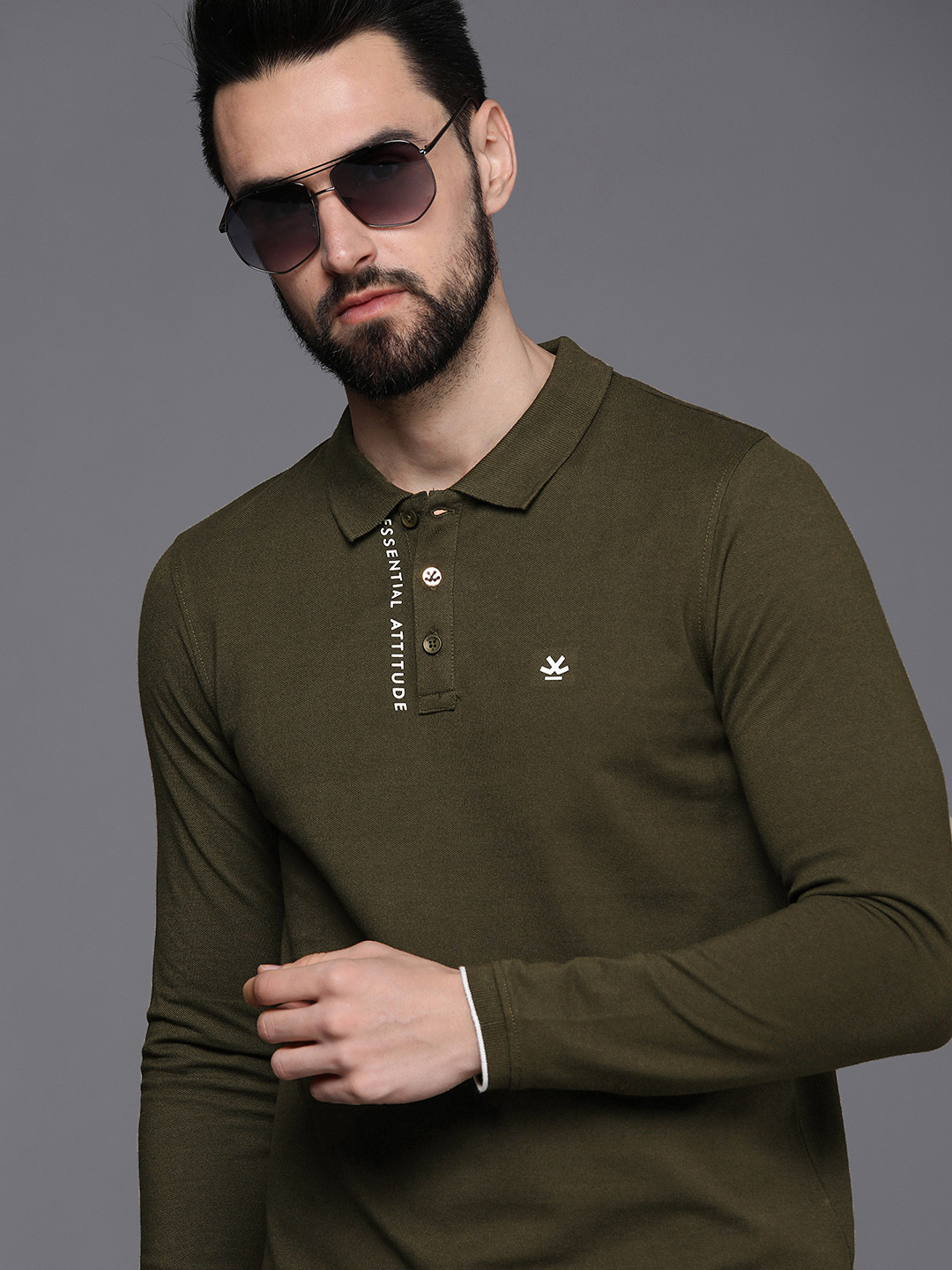 

WROGN Men Olive Green Solid Polo Collar T-shirt