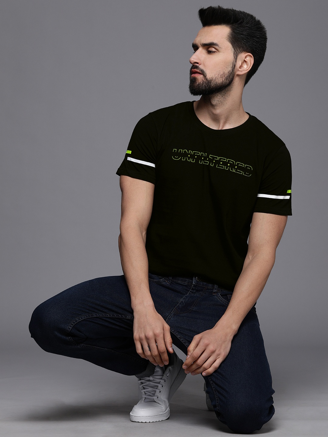 WROGN Men Black Typography Printed Pure Cotton T-shirt