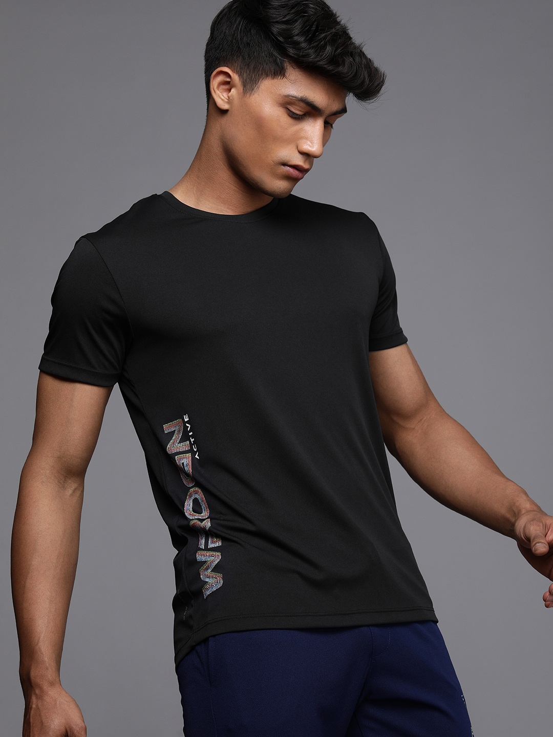 

WROGN ACTIVE Men Black Brand Logo Printed T-shirt
