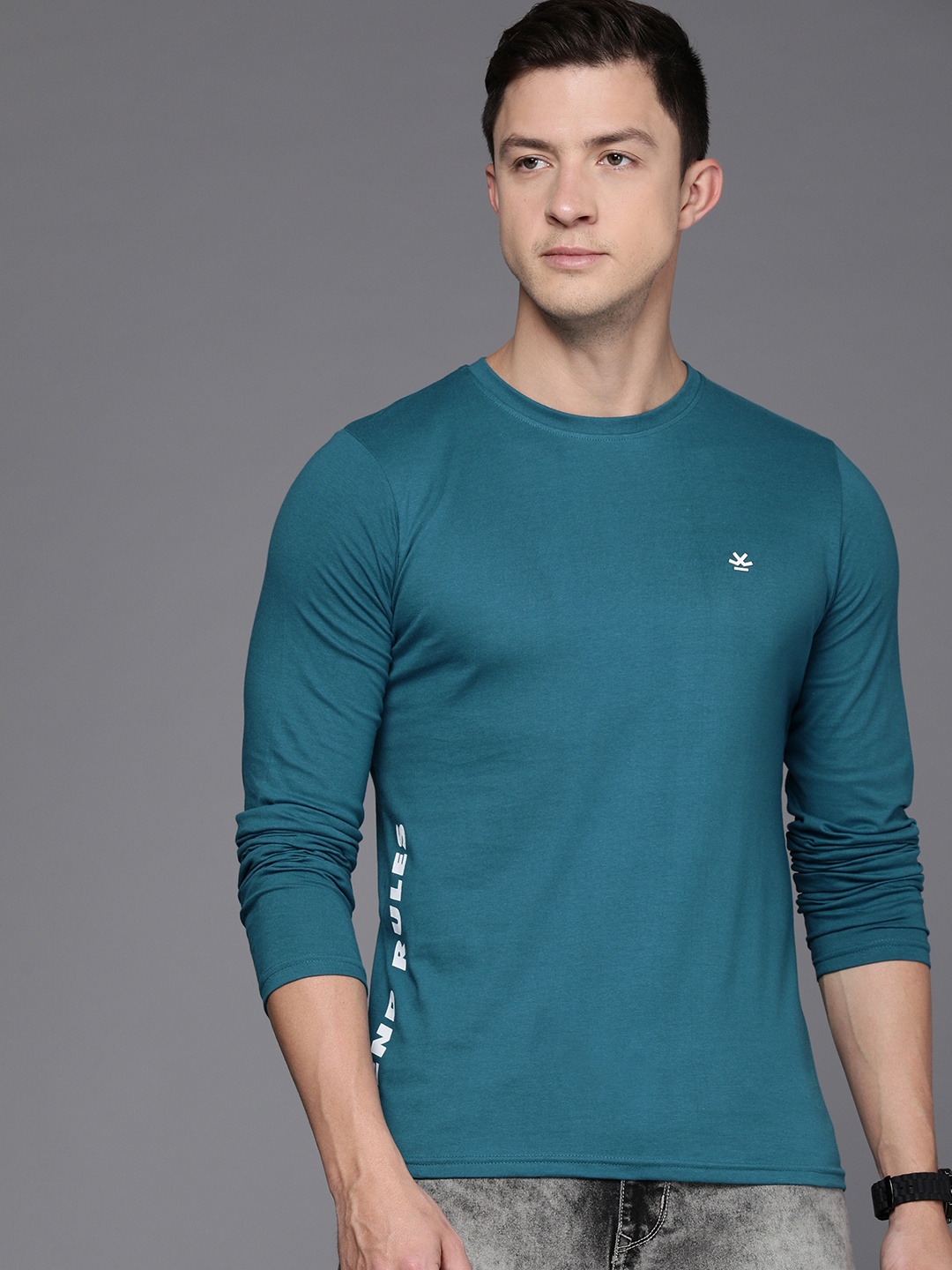 

WROGN Men Teal Blue Typography Printed T-shirt