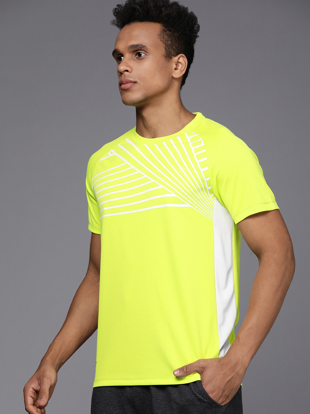 

WROGN ACTIVE Men Lime Green Striped T-shirt