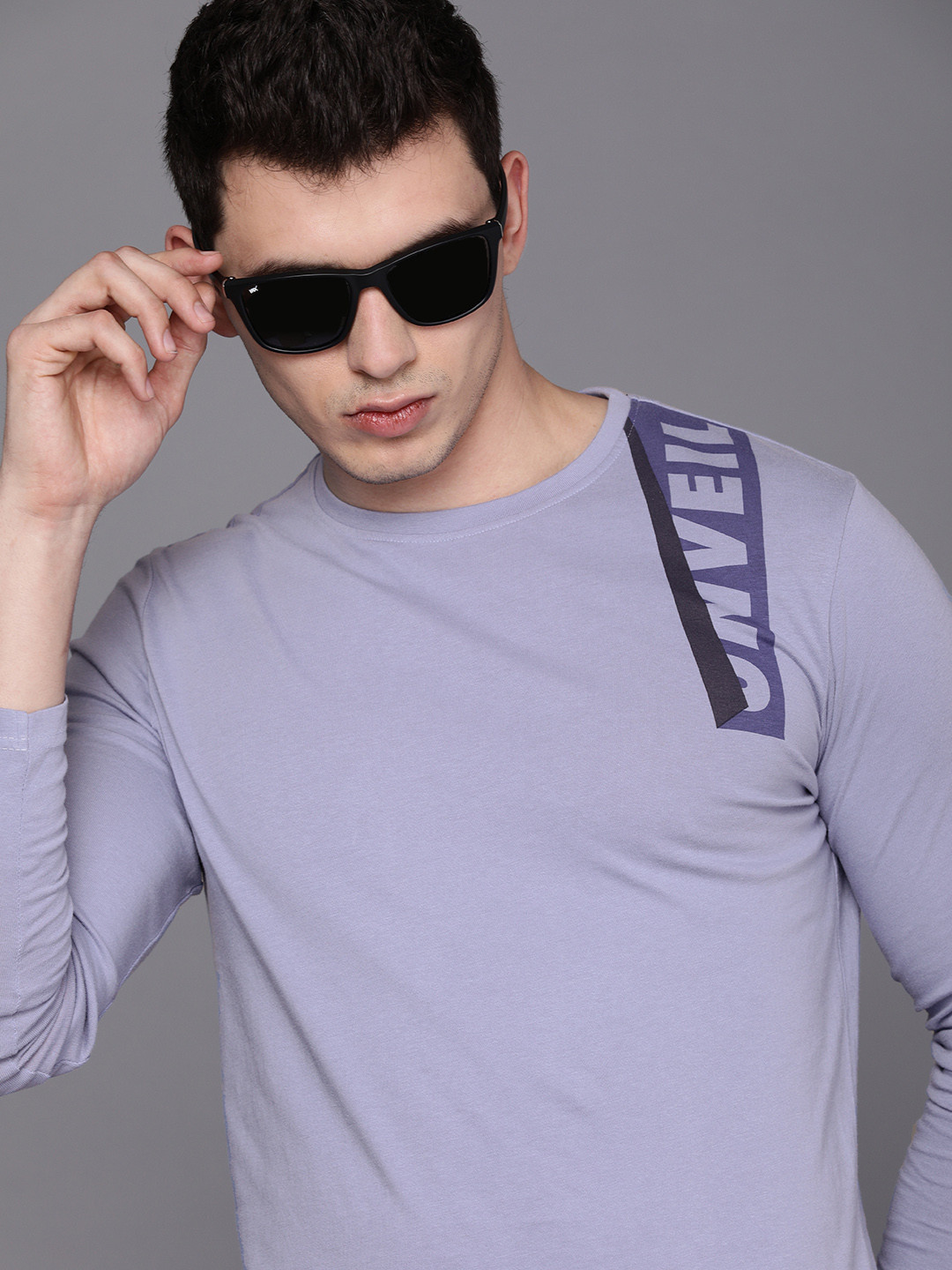 

WROGN Men Purple Pure Cotton T-shirt