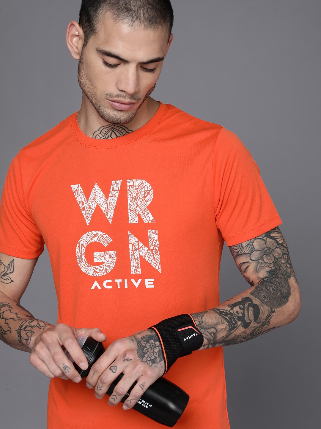 

WROGN ACTIVE Men Orange Brand Logo Printed Layered Sleeves T-shirt