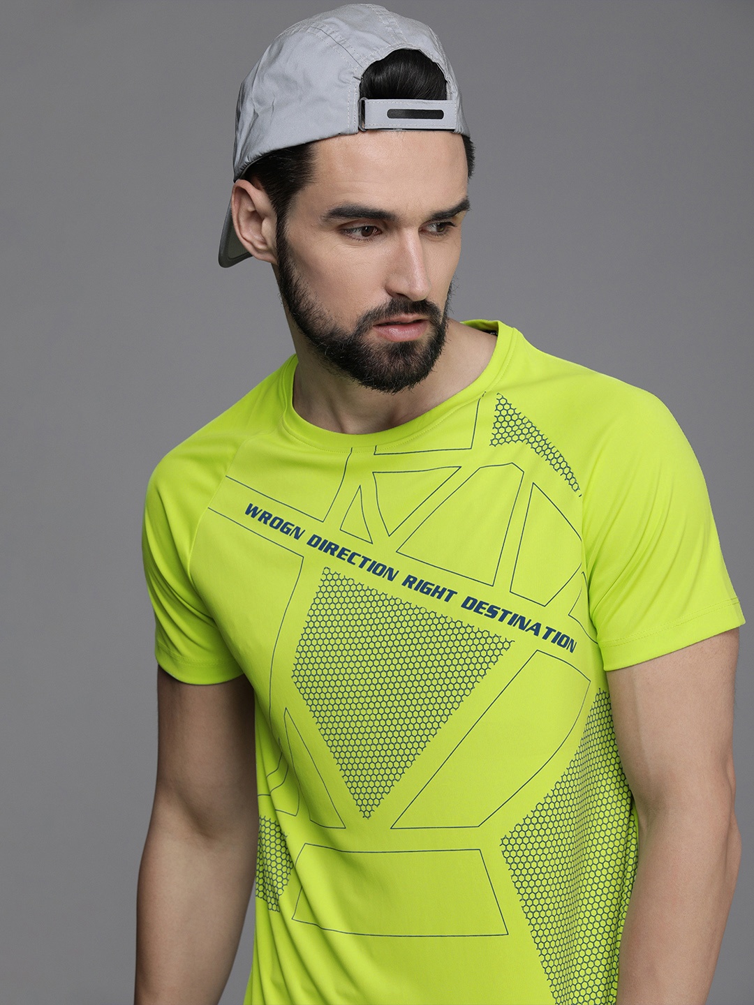 

WROGN ACTIVE Men Lime Green & Blue Printed Slim Fit T-shirt