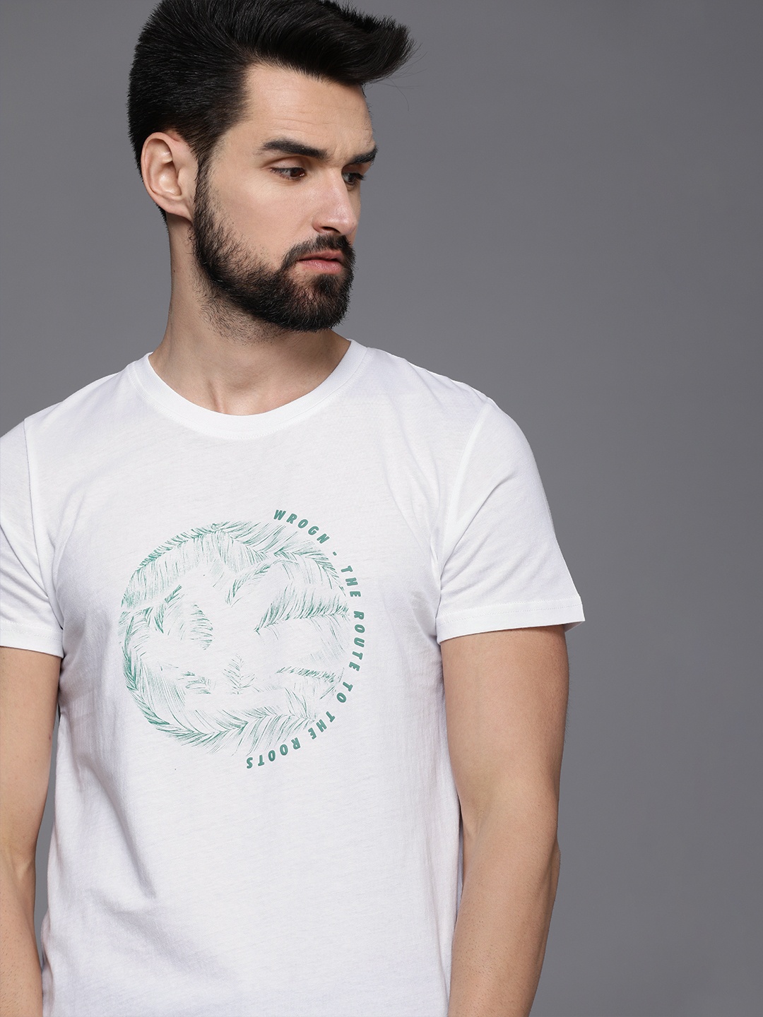 

WROGN Men White Typography Printed Pure Cotton T-shirt