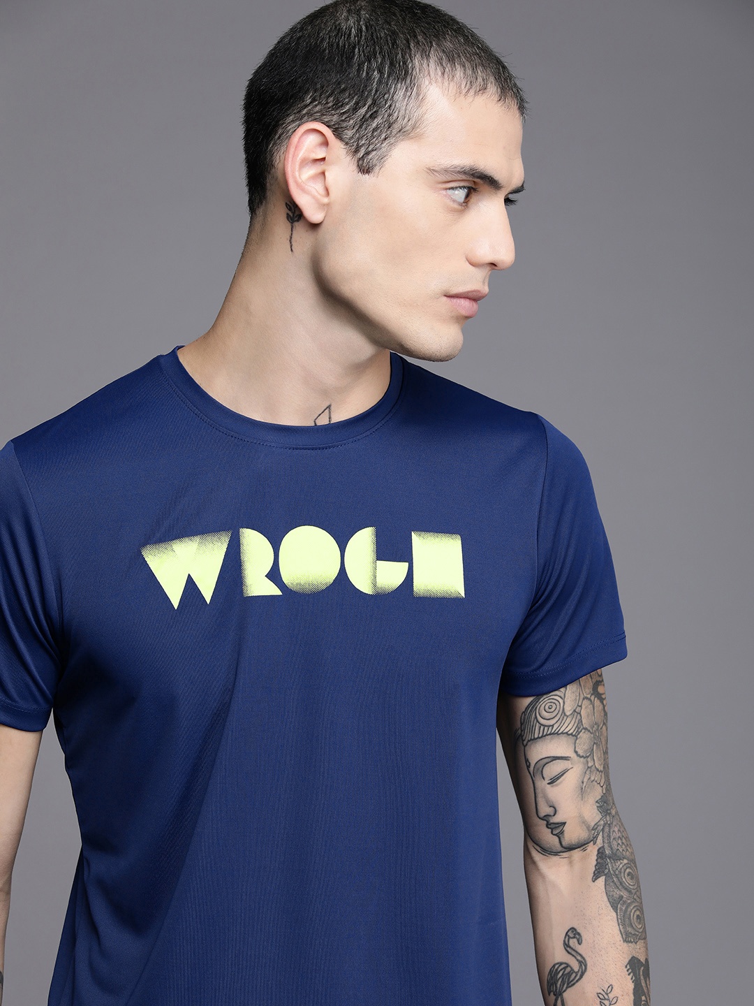 

WROGN ACTIVE Men Navy Blue Brand Logo Printed Slim Fit T-shirt