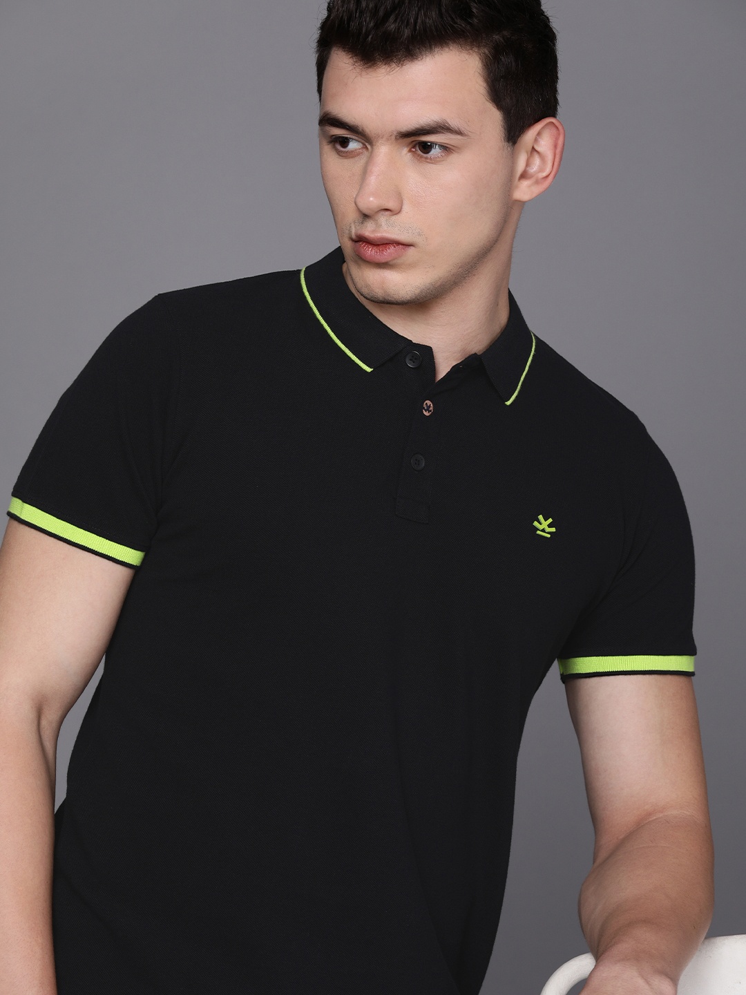 

WROGN Men Black Polo Collar Slim Fit Pure Cotton T-shirt