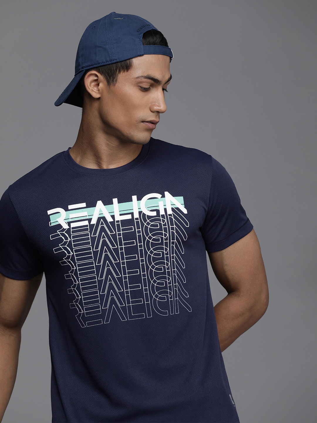 

WROGN ACTIVE Men Navy Blue Typography Printed T-shirt