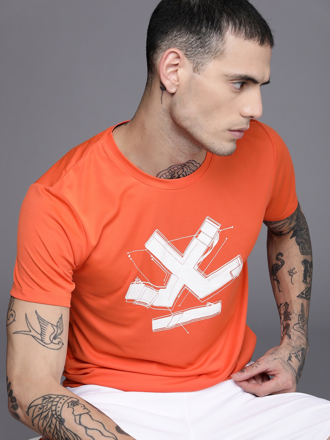 

WROGN ACTIVE Men Orange Brand Logo Printed T-shirt