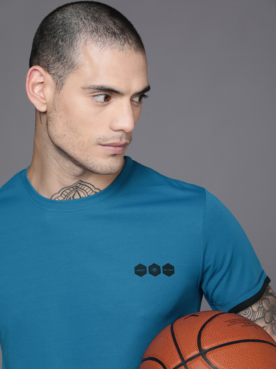 

WROGN ACTIVE Men Teal Blue Brand Logo Printed Casual T-shirt