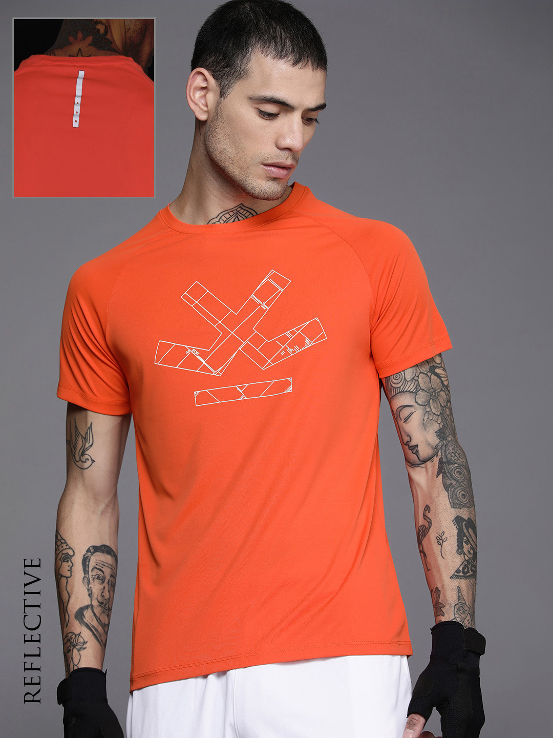 

WROGN ACTIVE Men Orange Brand Logo Printed Slim Fit Casual T-shirt