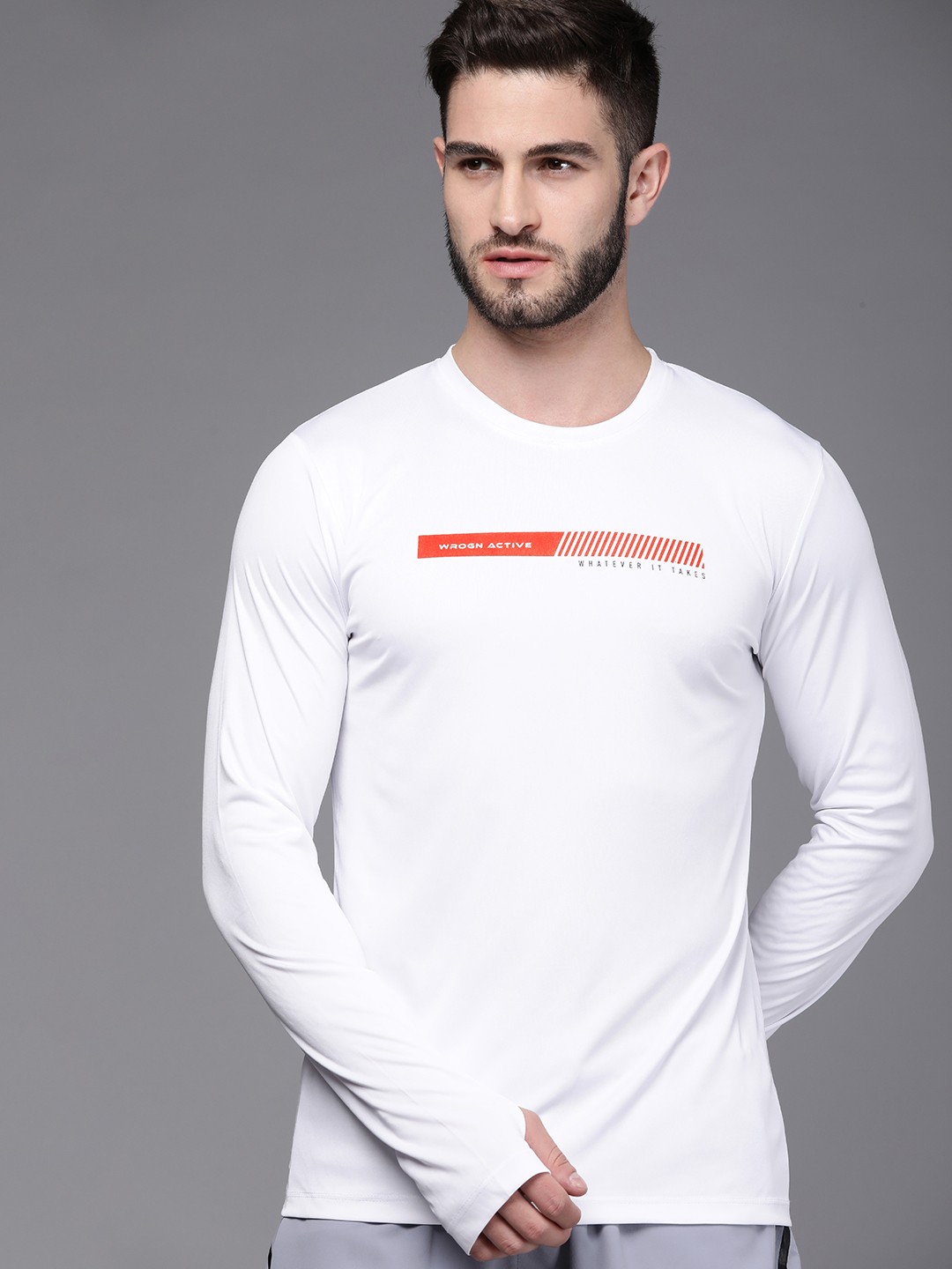 

WROGN ACTIVE Men White Brand Logo Printed Slim Fit Sports T-shirt