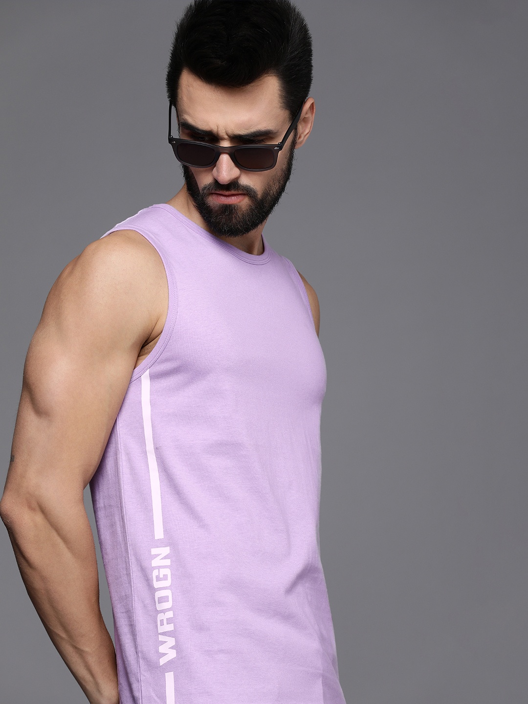 

WROGN Men Lavender Typography Printed Slim Fit Pure Cotton T-shirt