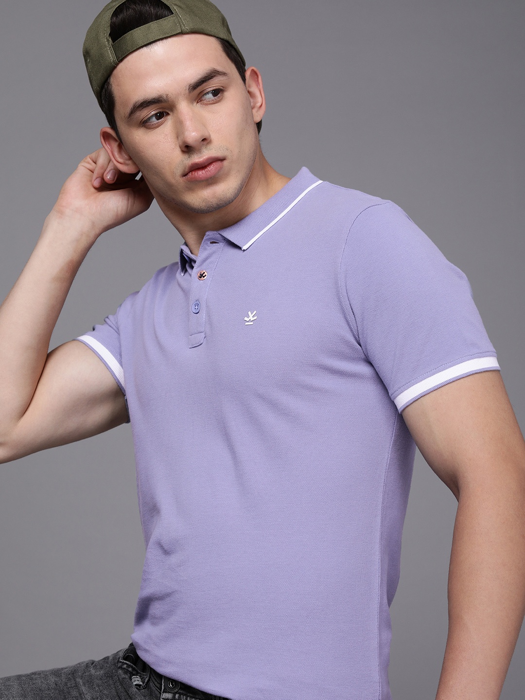 

WROGN Men Purple Polo Collar Slim Fit Pure Cotton T-shirt