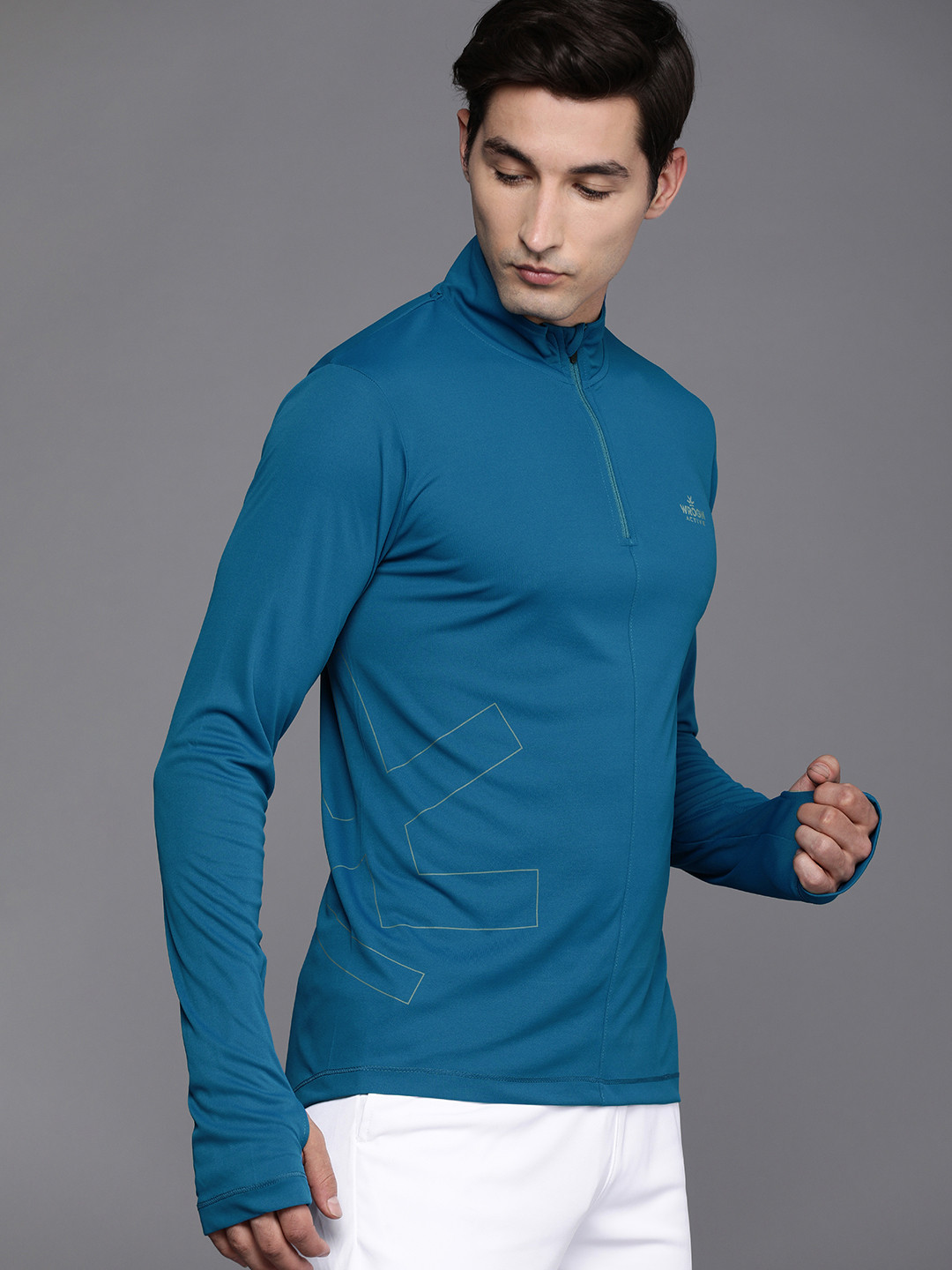 

WROGN ACTIVE Men tTeal Blue & Grey Brand Logo Printed T-shirt, Teal