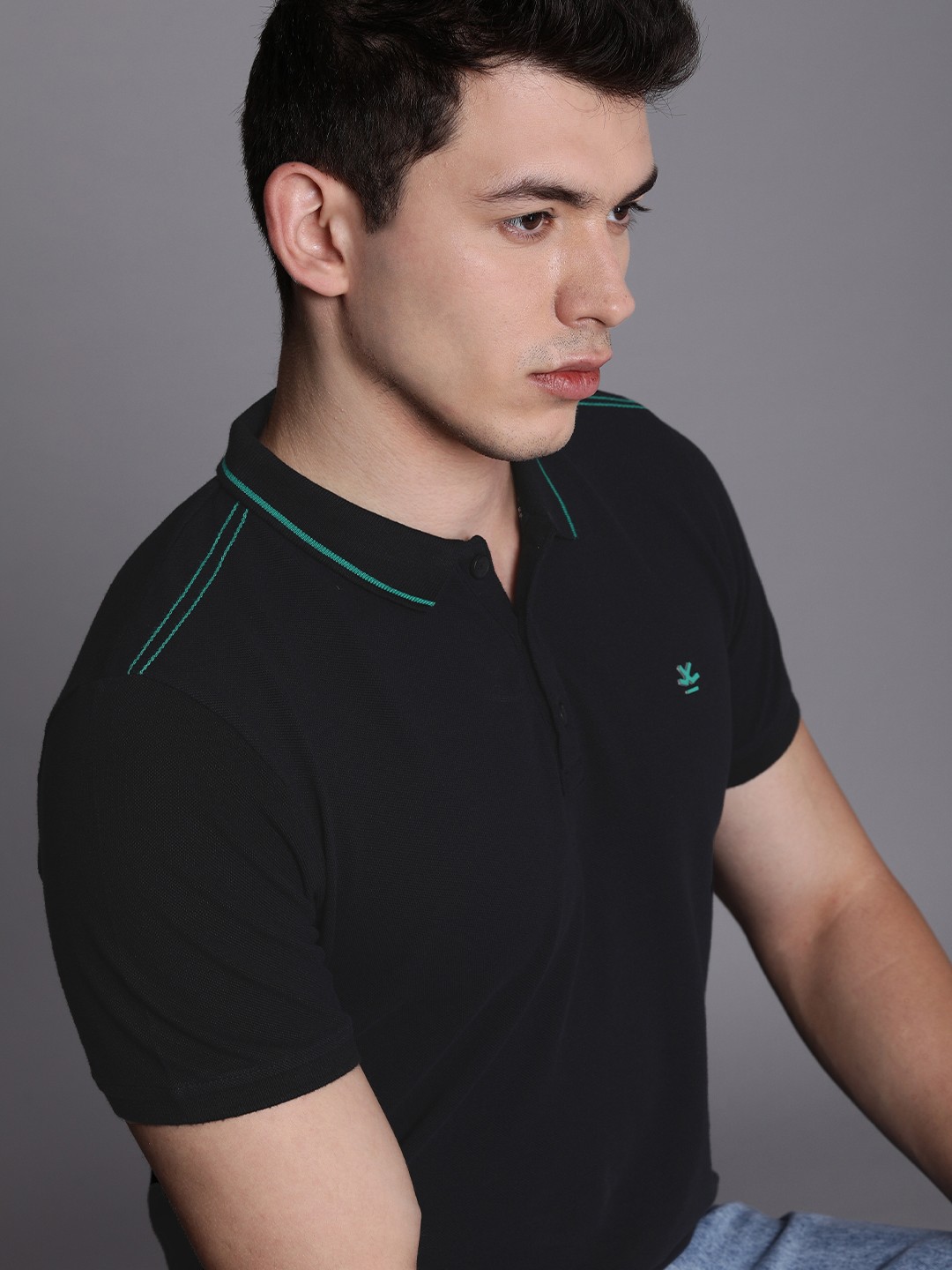 

WROGN Men Black Polo Collar Slim Fit T-shirt