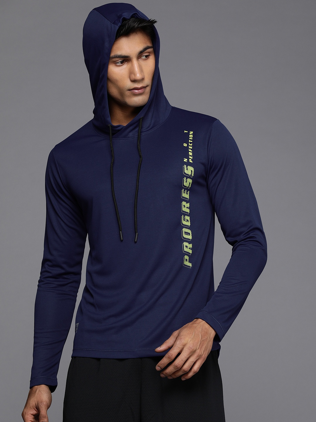 

WROGN ACTIVE Men Navy Blue Typography Slim Fit Hooded Sports T-shirt