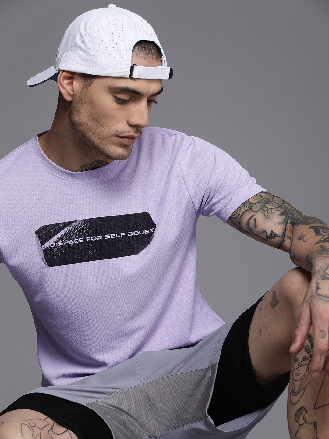 

WROGN ACTIVE Men Lavender Typography Printed Casual T-shirt