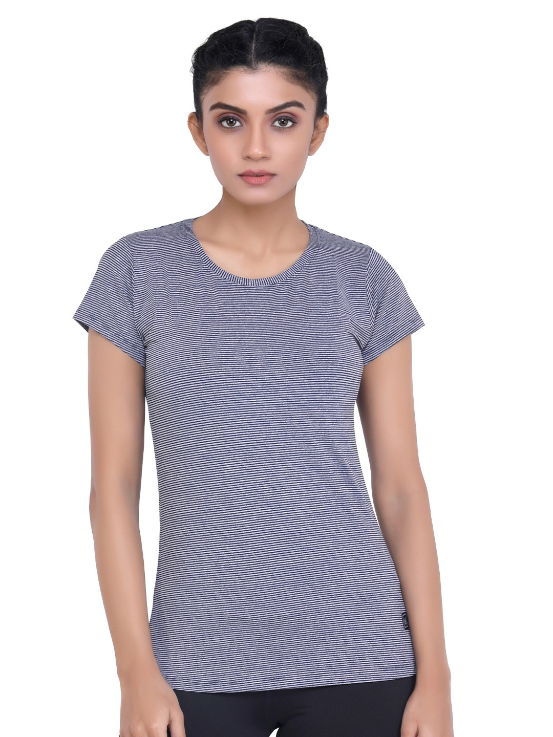 

LAASA SPORTS Women Blue & White Printed Training or Gym T-shirt