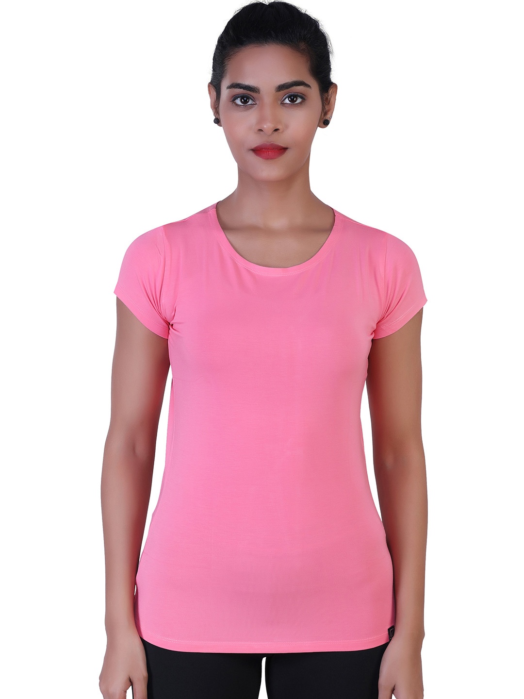 

LAASA SPORTS Women Pink Dry Fit Training or Gym T-shirt