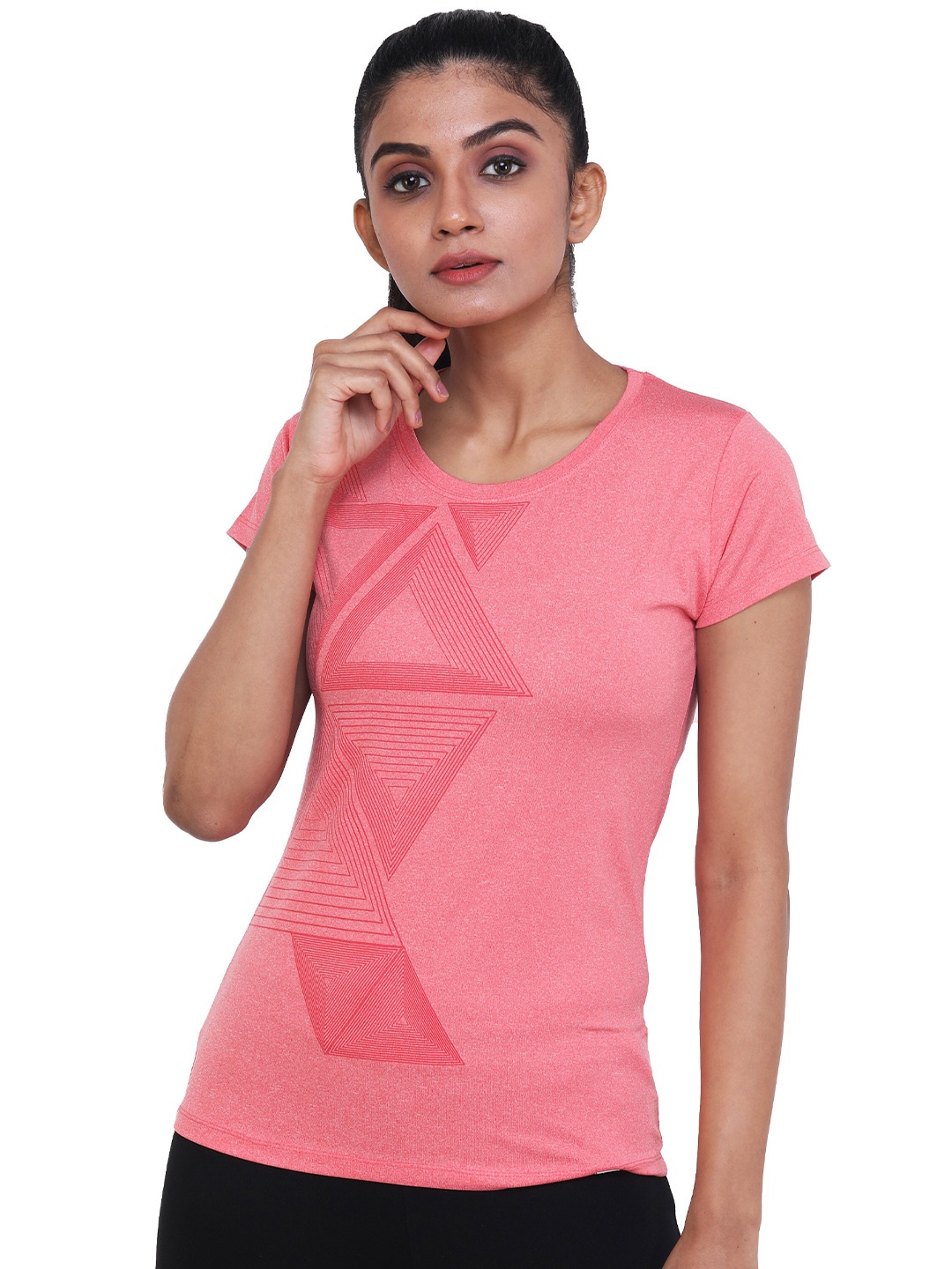 

LAASA SPORTS Women Red Printed Dry Fit Training or Gym T-shirt