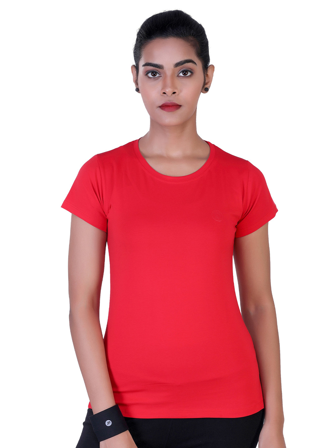

LAASA SPORTS Women Red Dry Fit Training or Gym T-shirt
