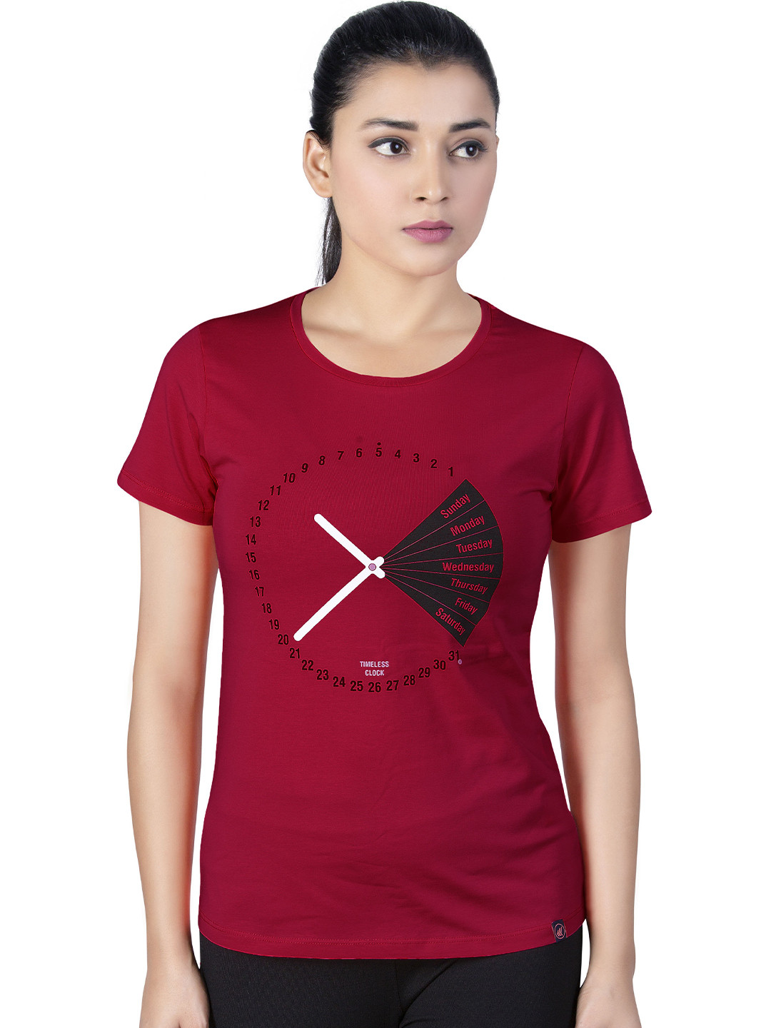 

LAASA SPORTS Women Maroon Printed Dry Fit Training or Gym T-shirt