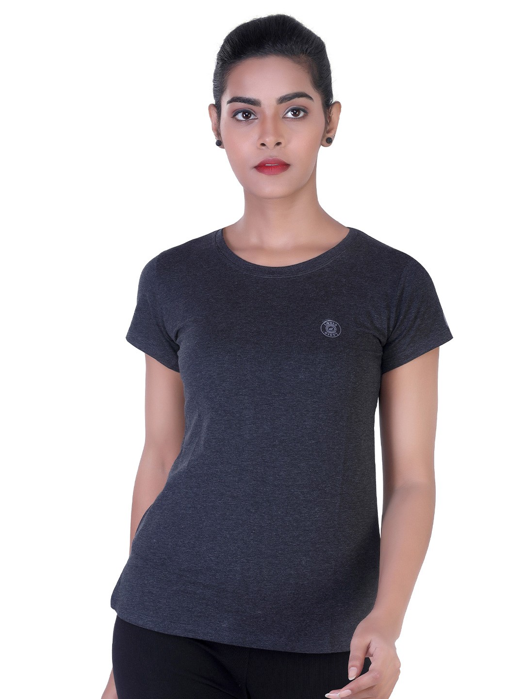 

LAASA SPORTS Women Charcoal Training or Gym Premium Cotton T-shirt