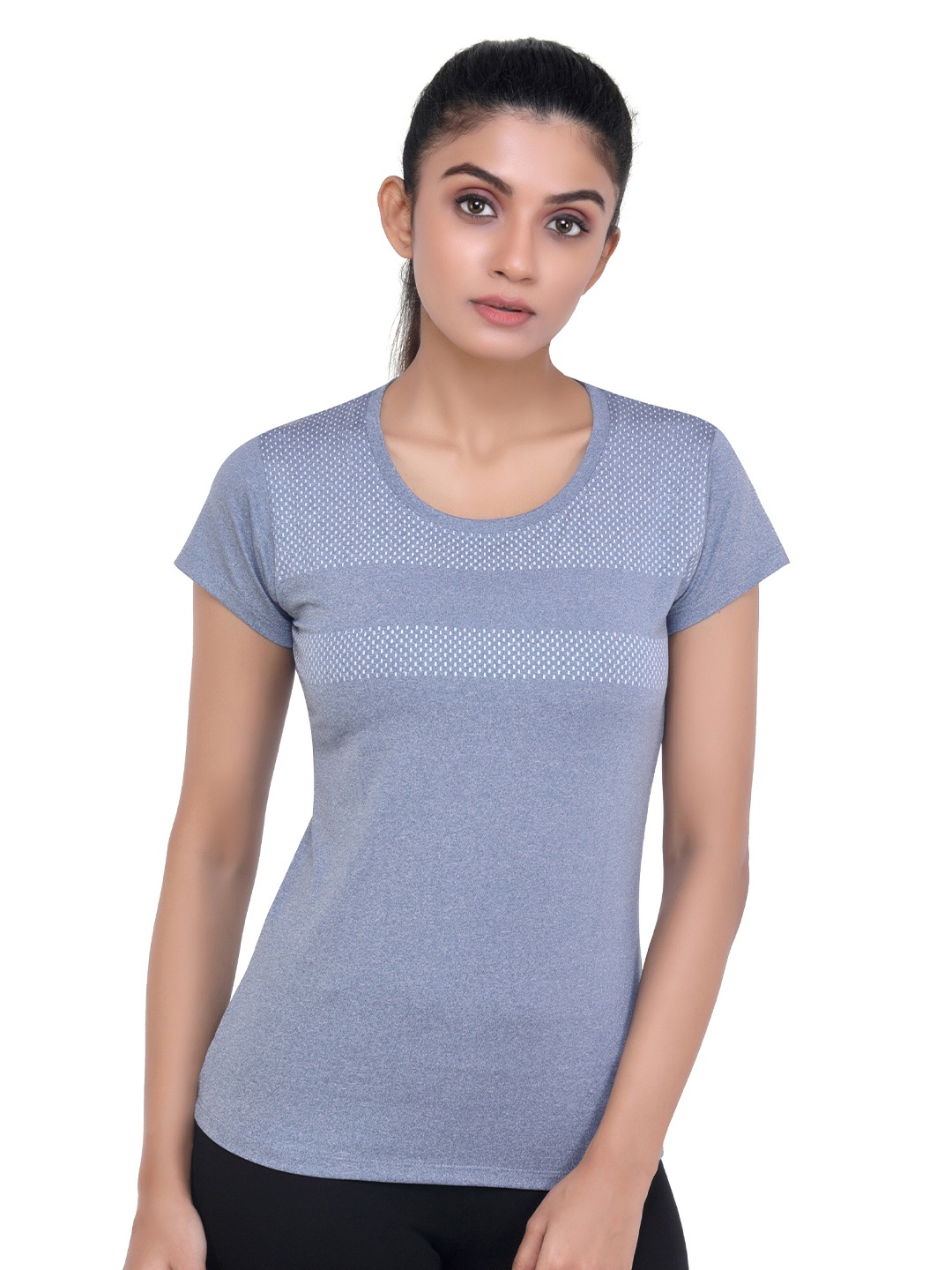 

LAASA SPORTS Women Blue Printed Dry Fit Training or Gym T-shirt