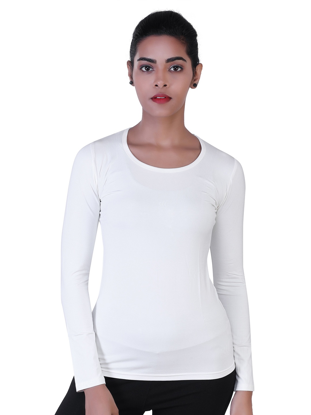 

LAASA SPORTS Women White Solid Training or Gym T-shirt