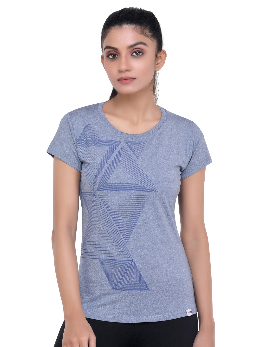 

LAASA SPORTS Women Blue Printed Training or Gym T-shirt