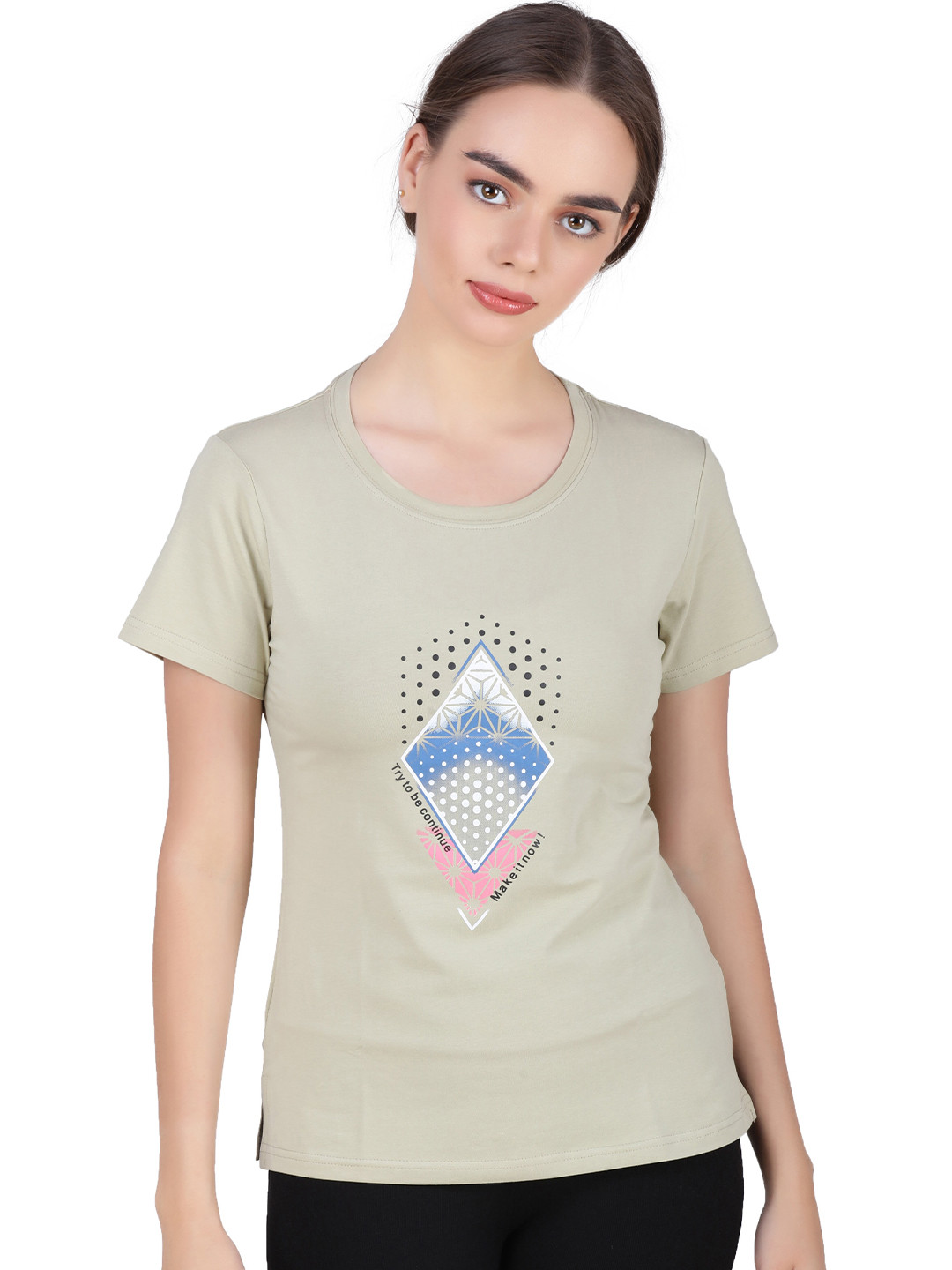 

LAASA SPORTS Women Green Typography Printed Training or Gym T-shirt