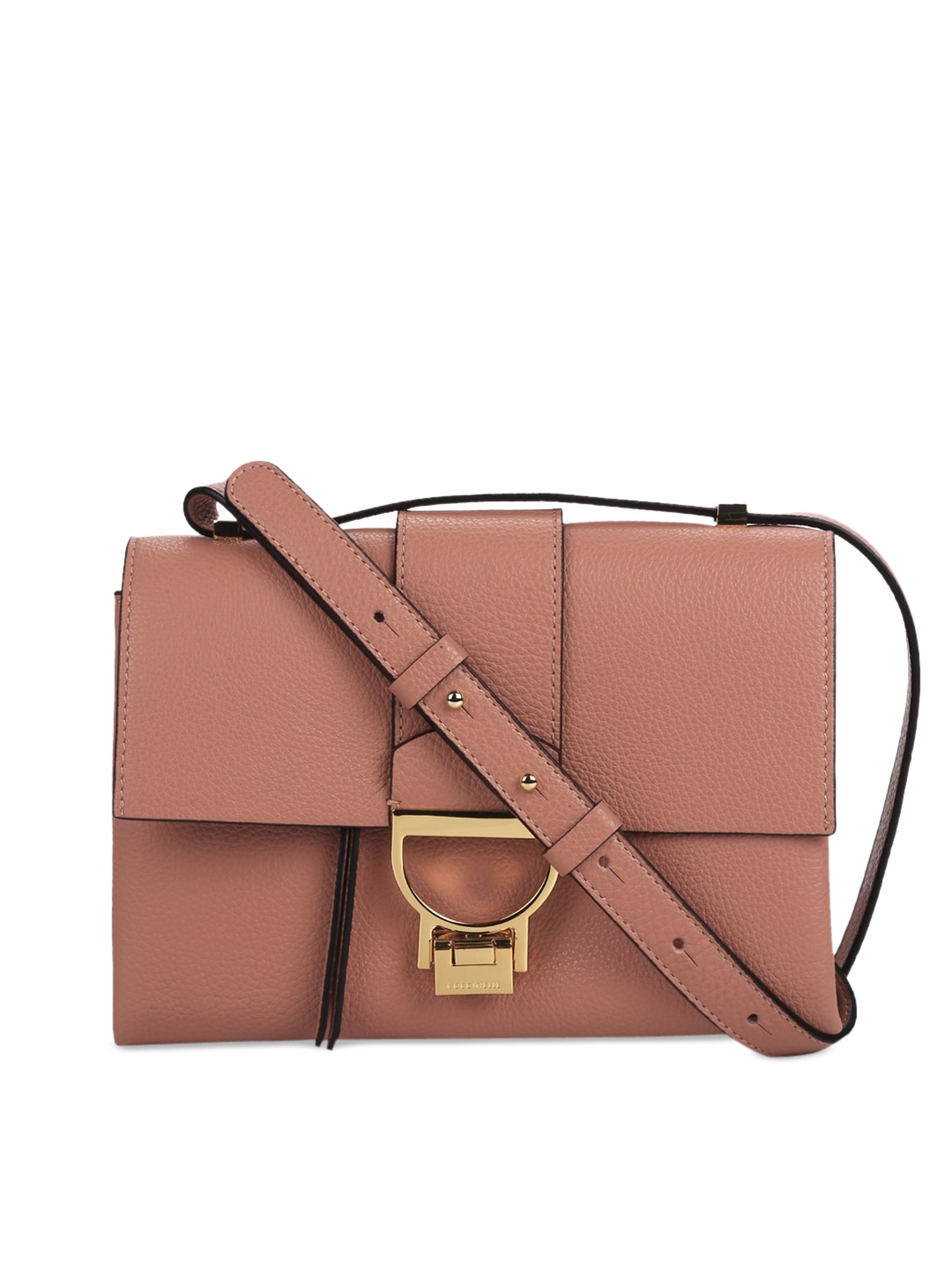 

Coccinelle Peach-Coloured Textured Leather Structured Sling Bag