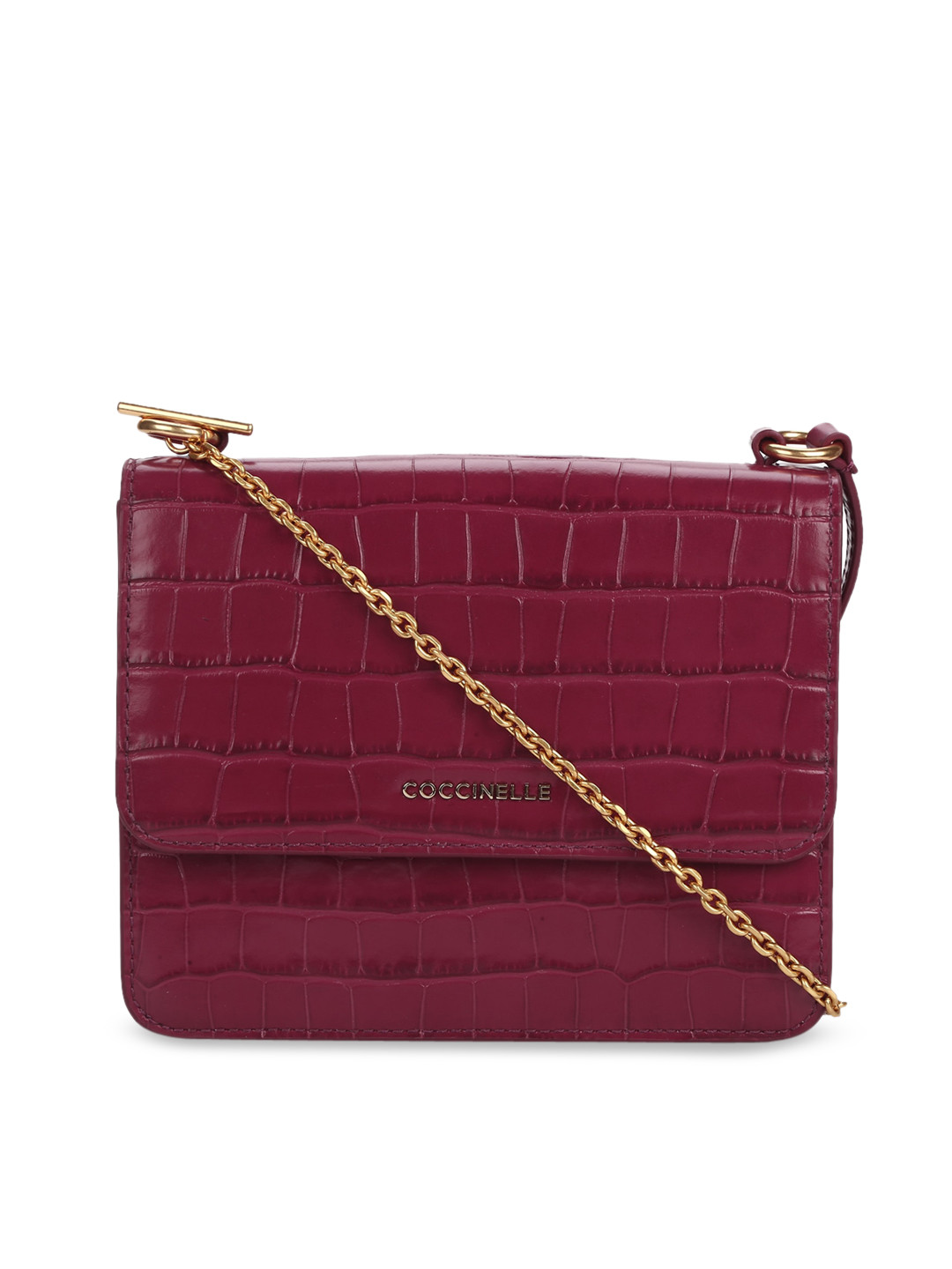 

Coccinelle Purple Animal Textured Leather Structured Sling Bag